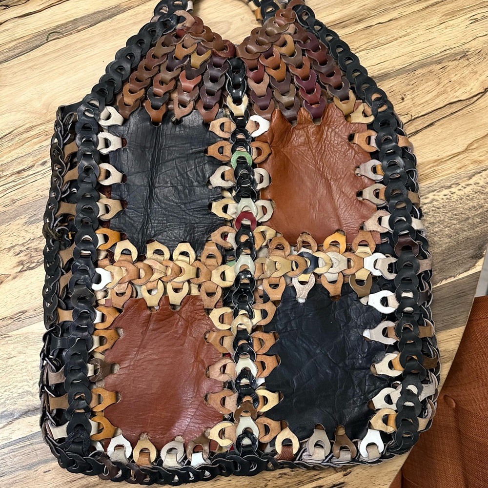 70’s Vintage Leather Handmade Woven Bag.